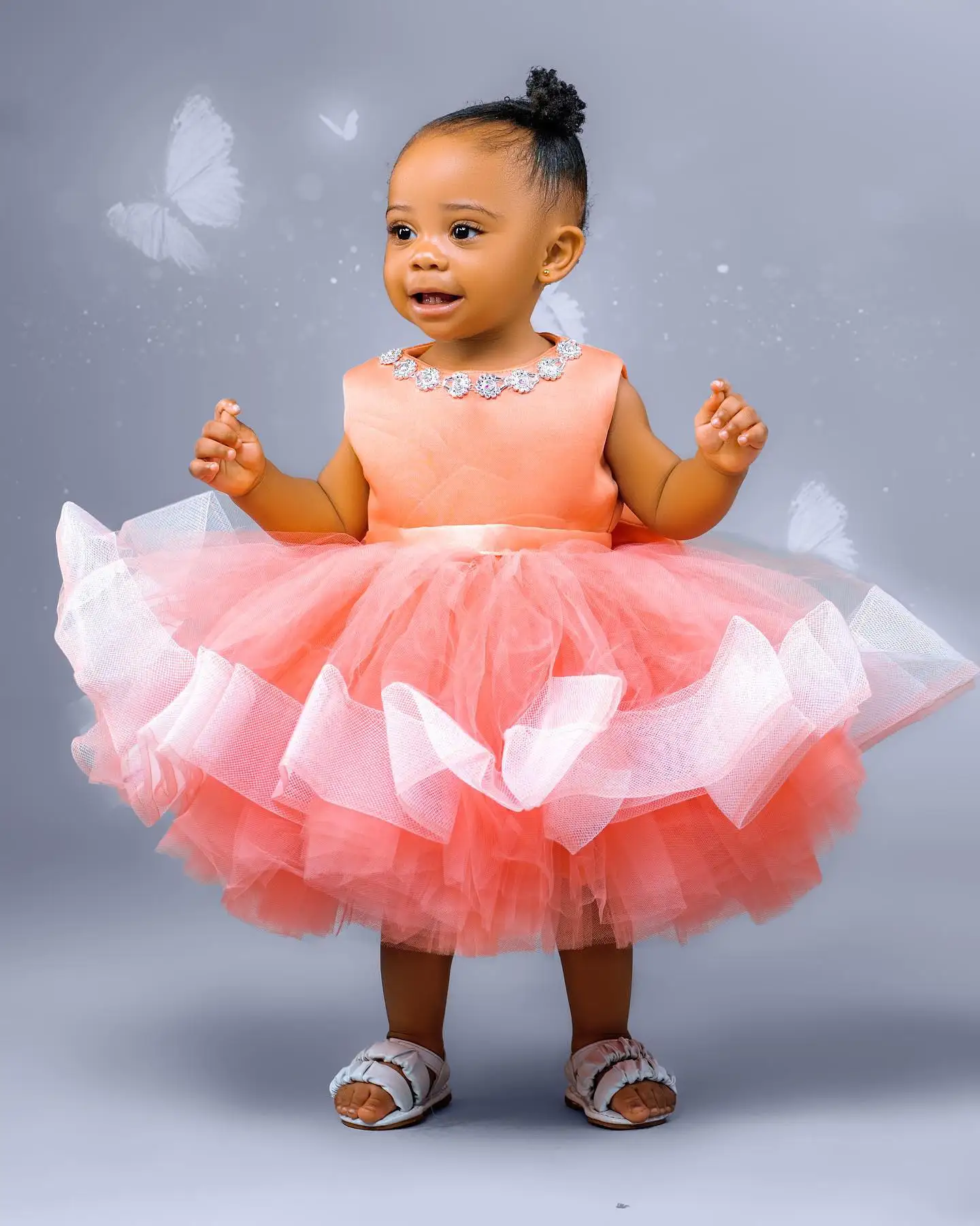 Vestido rosa de tul para niña de las flores, vestido de princesa con cuentas de cristal para fiesta de boda, cumpleaños de bebé, primera comunión