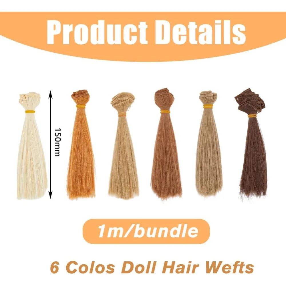 6 Bundles 6 Colors Wig 10cm Straight Short Hair Hair High Temperature Fiber Hair Wefts Multi-Colored Imitation Wig for DIY