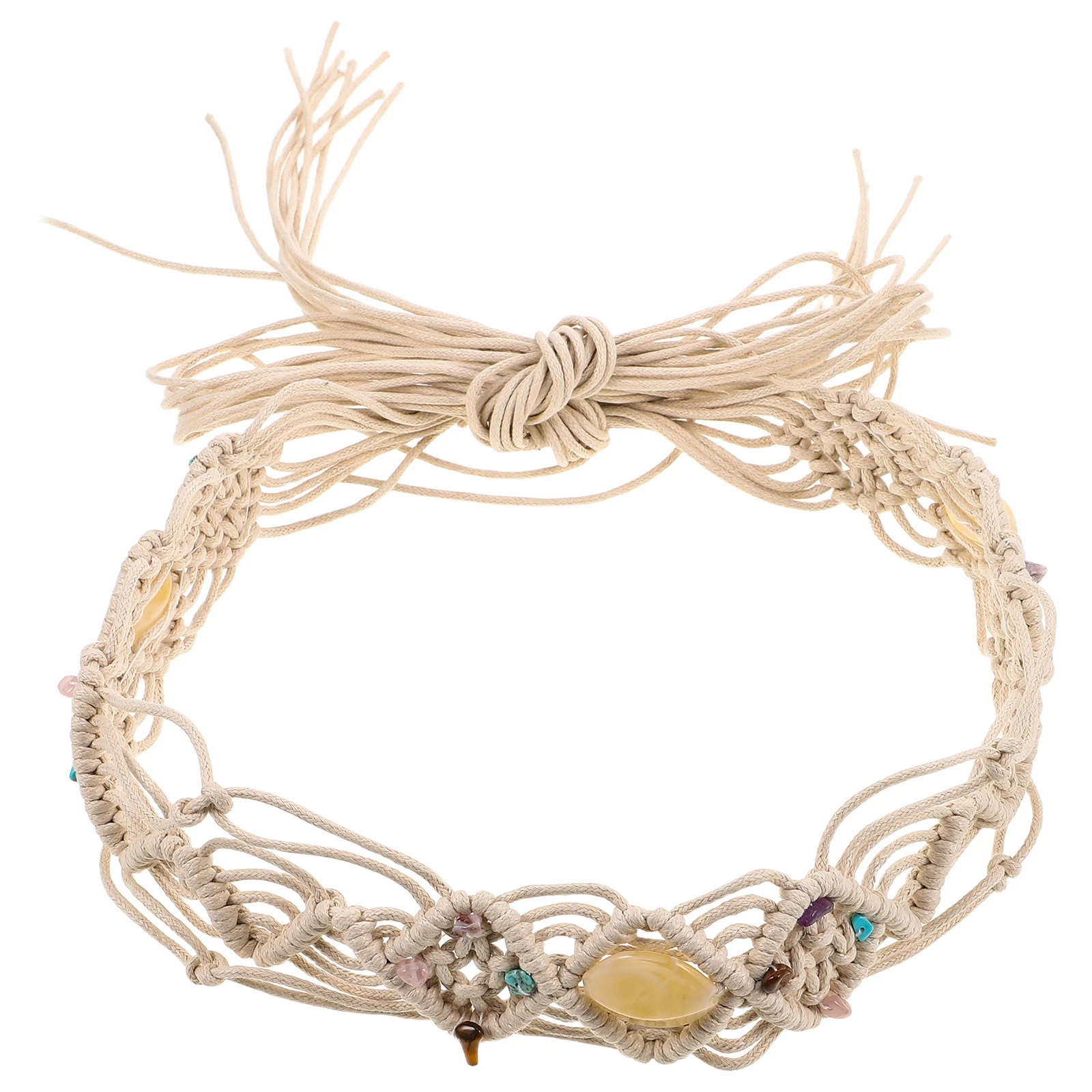 

Bohemian Ethnic Belt Women Woven Natural Stone Waist Rope Adjustable Knot Dress Sash Hippie Style White Braided Strap Fashion