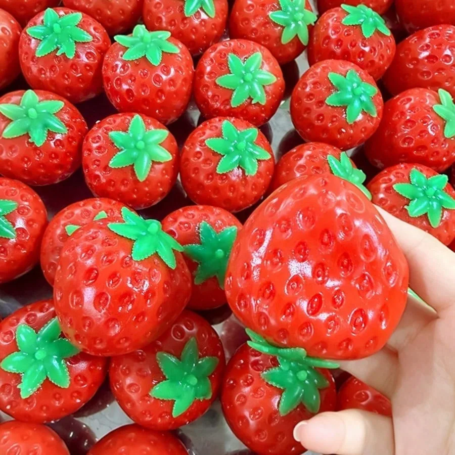 Strawberry Crunchy Stress Ball Squeeze Toy Squishy Crispy Fidget Round Blocks Decompression Sensory Gift Moto
