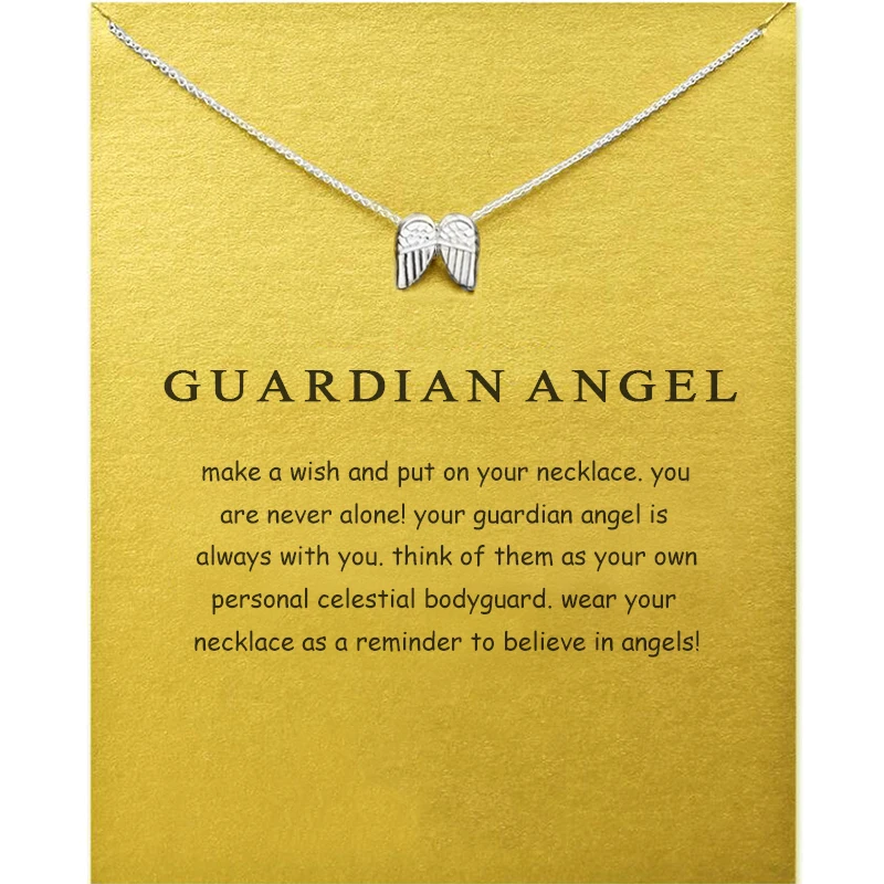 MOONXUAN Alloy Guardian Angel Wings Pendant Necklace for Women Gift with Card Reminder Sliver Plated Jewelry