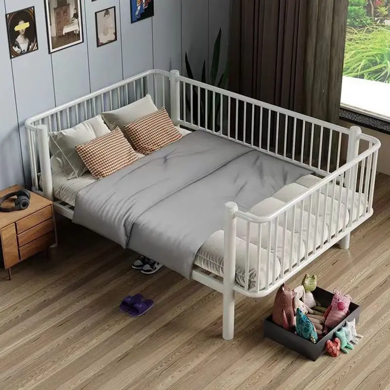 Wrought iron double bed, adult, with guardrail, heightened, spliceable, iron bed, reinforced household
