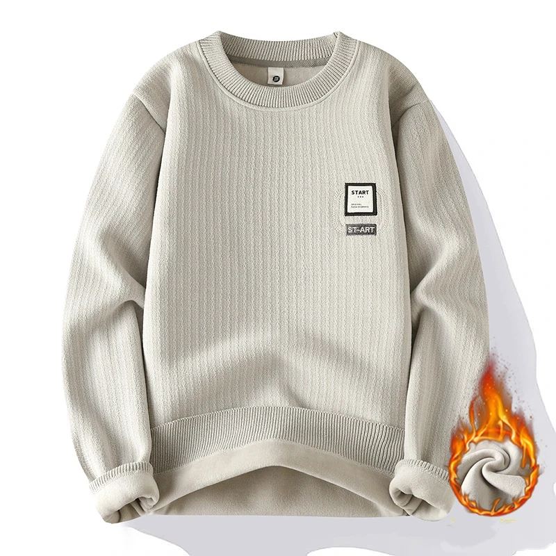 

Stylish Solid Color Round Neck Mens Sweater New Autumn Winter Thickened Warm Knitwear Base Layer Top Knitwear for Male