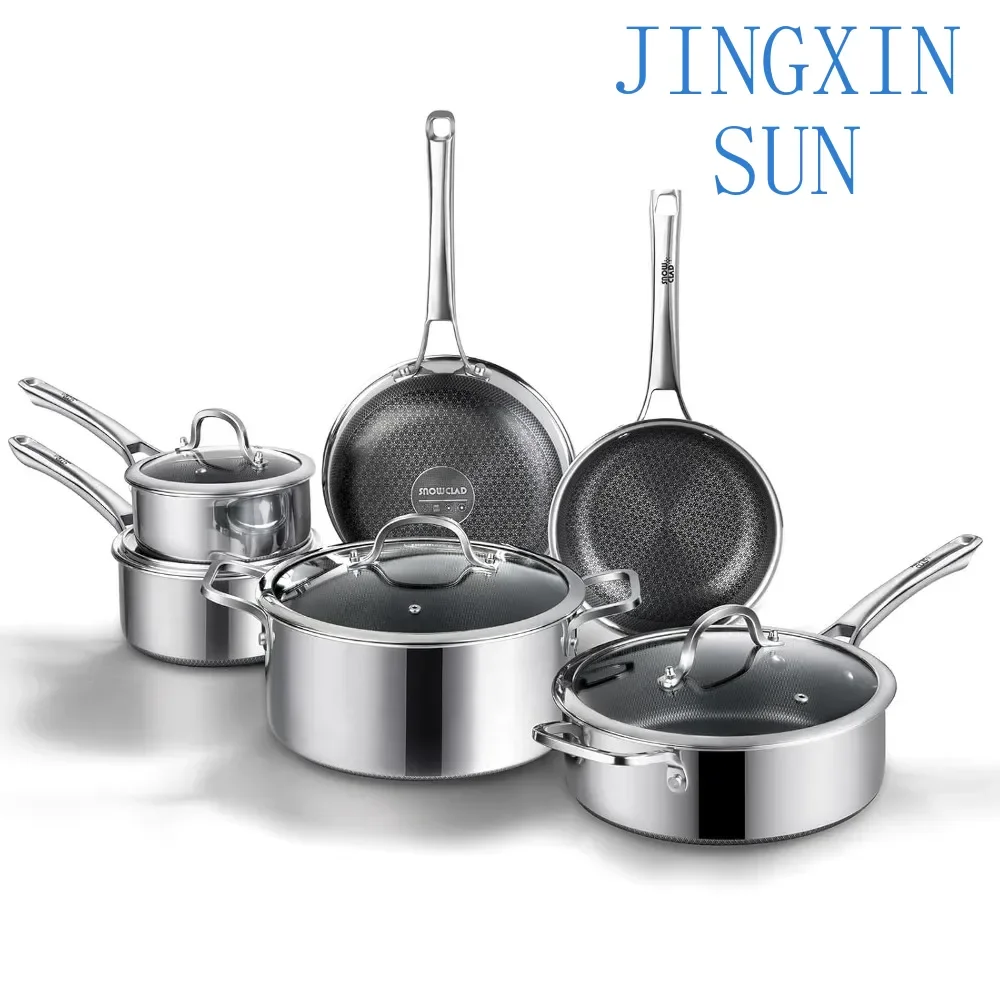 10 Pcs Hybrid Stainless Steel Cookware Sets,  Pots And Pans Set Non Stick,Non Stick Frying Pans, Saute Pan & Stock Po