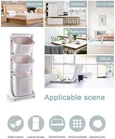 Laundry Basket Bathroom Multi-layer Clothes Storage Basket Household, Simple Kitchen Shelf Fruit Stand (3 Layers)
