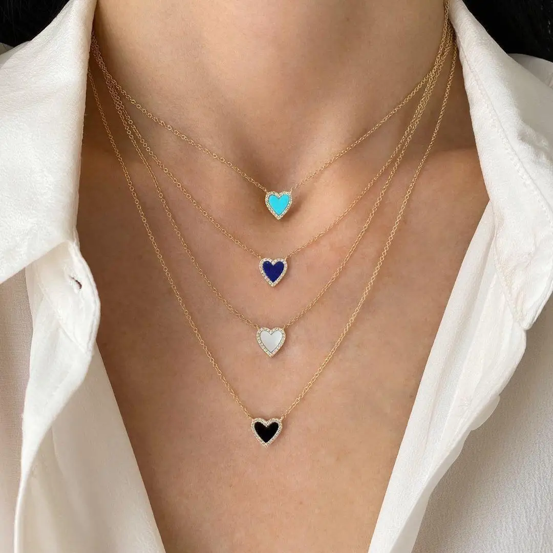 Natural Fritillaria Heart Necklace French Metal Love Clavicle Chain Korean Female Pendanklace Female Blue Pendant for Women Gift