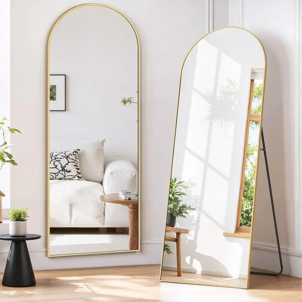 

Arched Full Length Wall Mirror with Stand, 59x16, Gold for Bedroom or Cloakroom