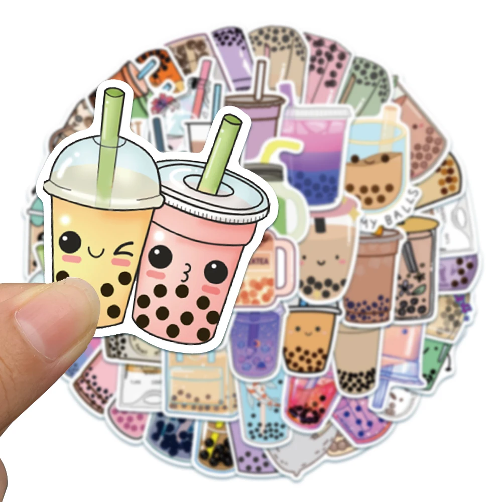 50PCS Cute Cup Pearl Milk Tea Stickers DIY Scrapbook Car Notebook Phone Luggage Laptop Boba Bubble Tea Graffiti Decal Sticker