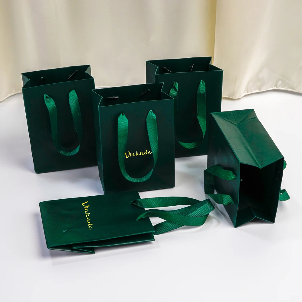 الجملة شعار مخصص الذهب احباط شعار فاخر الأخضر الداكن حقائب للهدايا كرتون ورقة حمل الحقائب حفل زفاف التسوق كيس الحلوى #4