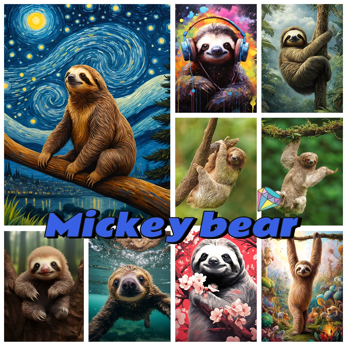 Cute Sloth DIY Diamond Painting Funny Animals Diamond Embroidery Cross Stitch Mosaic Home Decoration Children's Handicraft