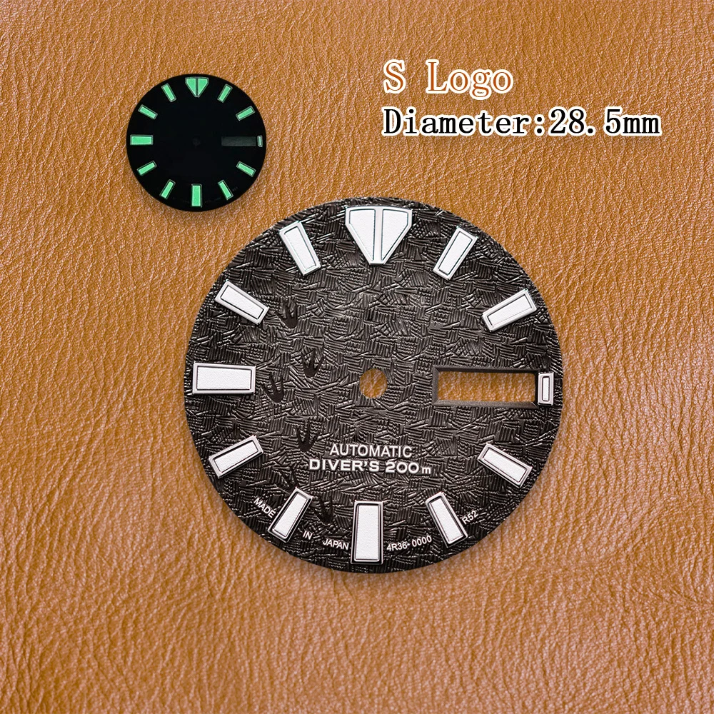 S Logo Dial 28.5mm NH36 Waffle Diver's Dial Suitable For NH36 Japanese Movement C3 Green Luminous Watch Modification Accessories view 2