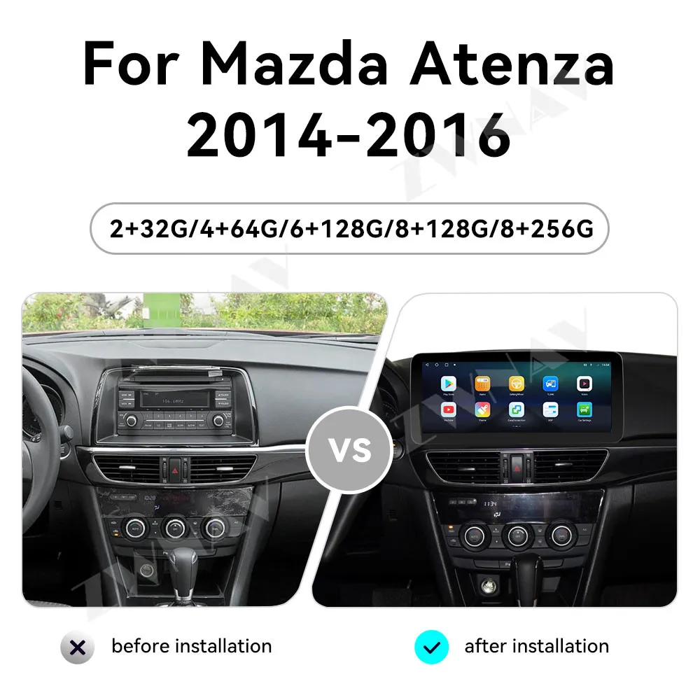 ZWNAV Android 14 Car Radio For Mazda Atenza 2014-2016 Wireless CarPlay Android Auto DSP Sound GPS Navigation WIFI 4G System