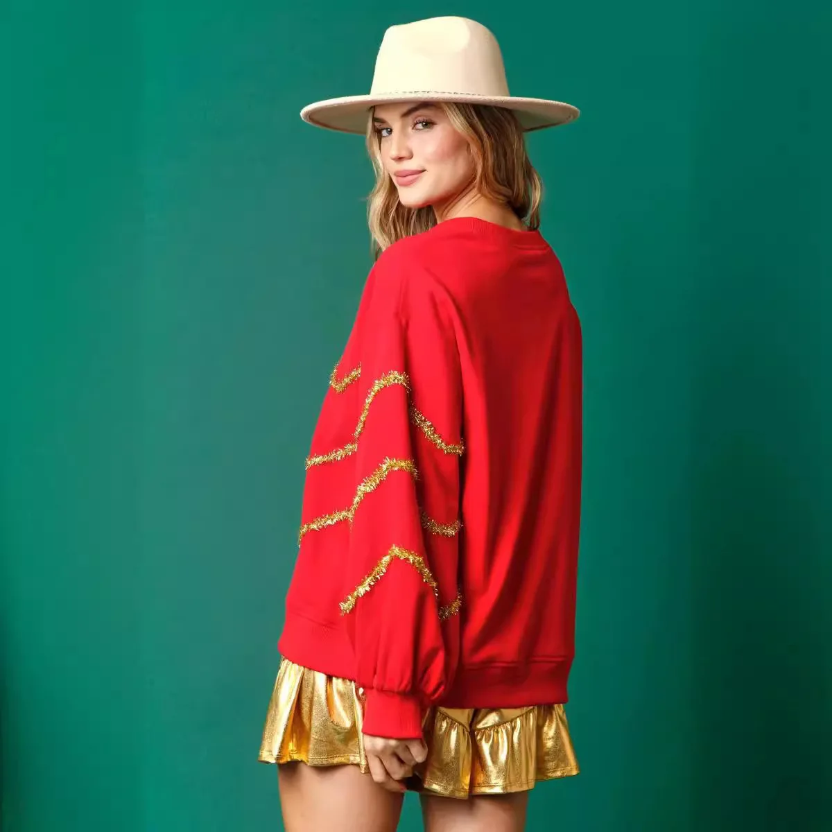 Suéter de punto Otoño e Invierno decoración de árbol de Navidad de manga larga suelta mujer fecha versátil suéter Sudaderas