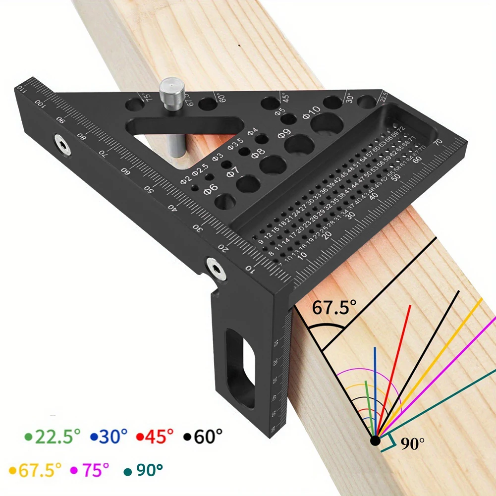 Règle triangulaire d'onglet d'alliage d'aluminium de précision, rapporteur carré de travail de calcul, outils de mesure multifonctions, 45 °, 90 °