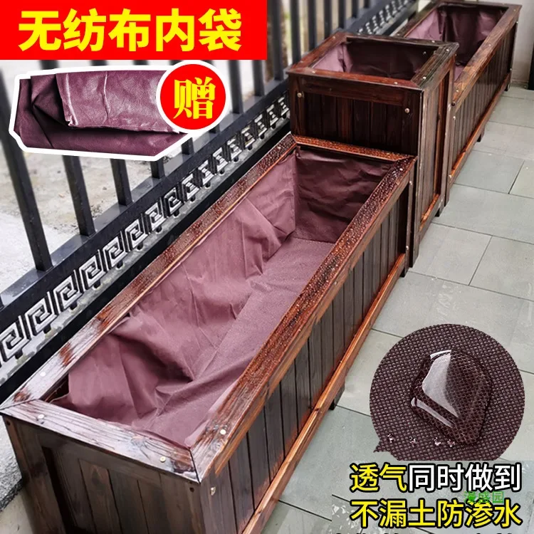 Outdoor preservative wood flower   Planting box Garden wood flower pot Balcony resin growing vegetables Large fence Combination