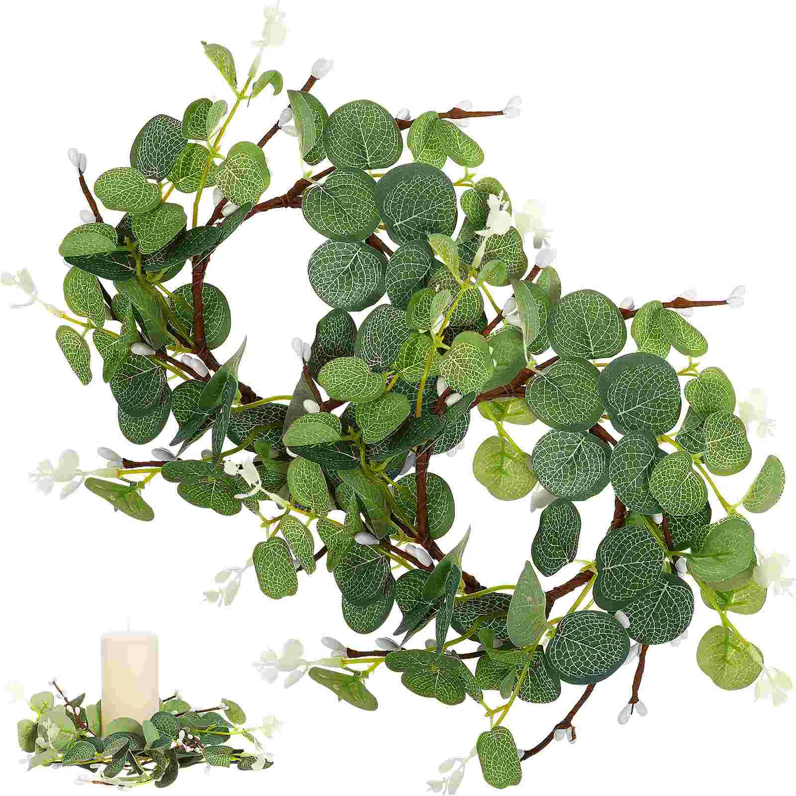 

2 Pcs Small Wreath Greenery Decor Ring Home Boho Easter Supply Decorative Candles