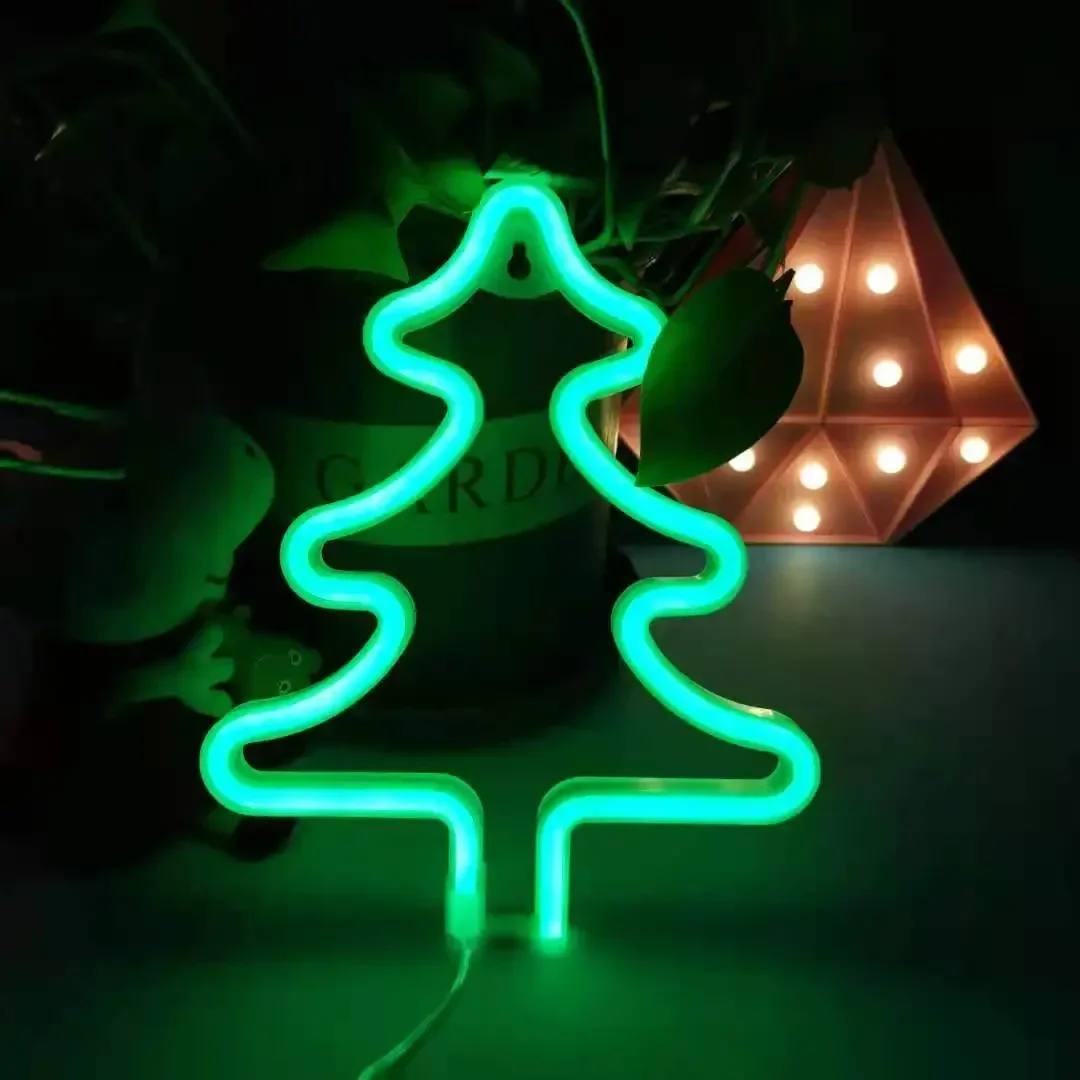 Christmas Decoration LED Neon Sign Light Love Deer Elk Bell Snowflake Sock Christmas Tree Shape Night Light for Weddings Party