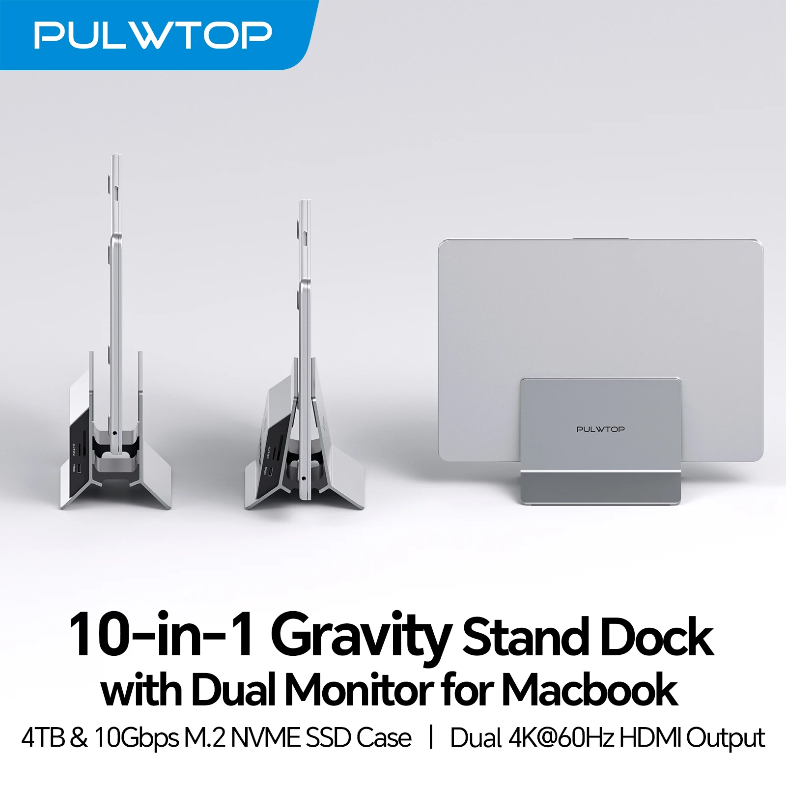 PULWTOP MacBook Pro Docking Station with 2 HDMI 4K@60Hz, USB A/C 10Gbps, PD, Ethernet, SD/TF, with MacBook ProAir M3M4M5