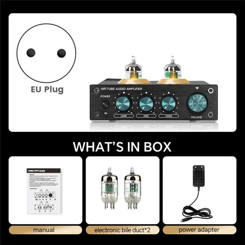 B31B HiFi Tube Audio Preamplifier 6K4 Vacuum Tube Amplifier Buffer Preamp Stereo Receiver EU Plug 220V Black