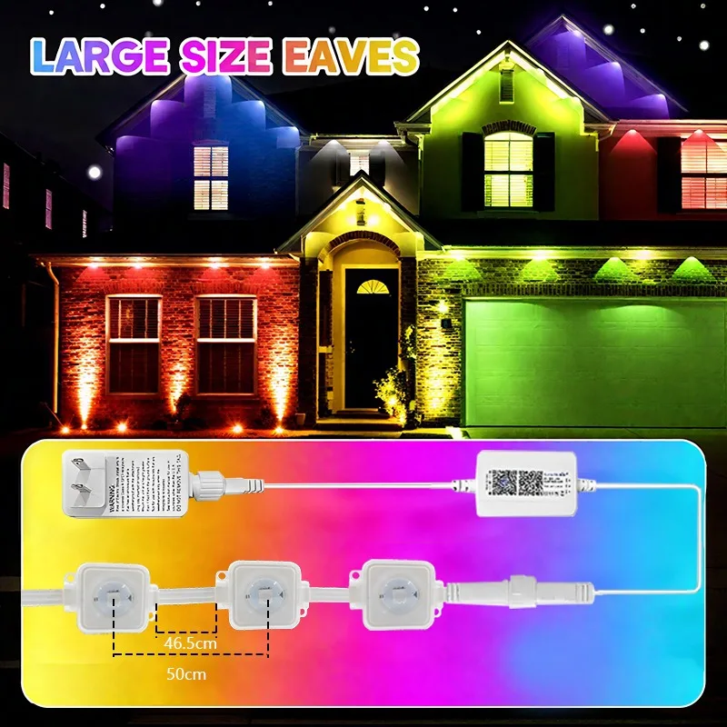 

90M APP Permanent Outdoor Eaves LED Lights Waterproof Smart RGBIC String Lights DIY Scene Full House Christmas Lighting Decor
