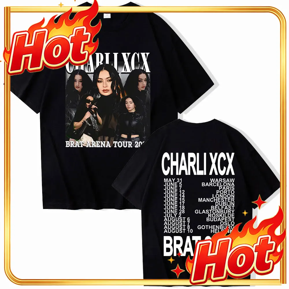 Custom Charli Xcx Brat Arena Album Tour 2025 Graphic T-shirt Men Women Hip Hop Aesthetic Fashion Cotton Short Sleeve T Shirt Str