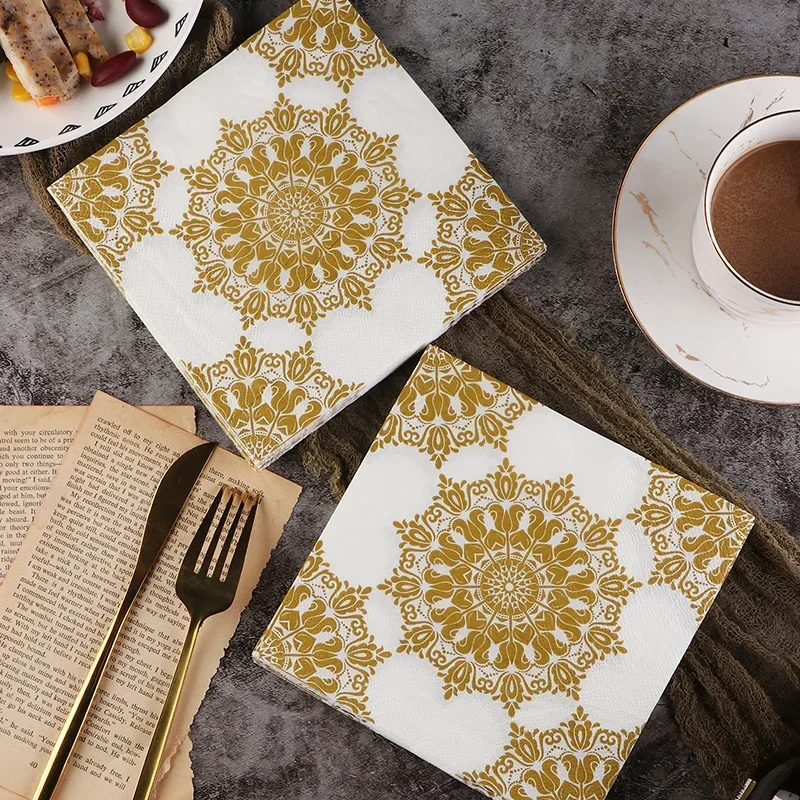 Colourful Napkins Printed Paper Napkins Gold Wedding Pure Wood Pulp Paper Hotel Party Paper Mouth Cloth 20pcs/pac 33cm Wholesale