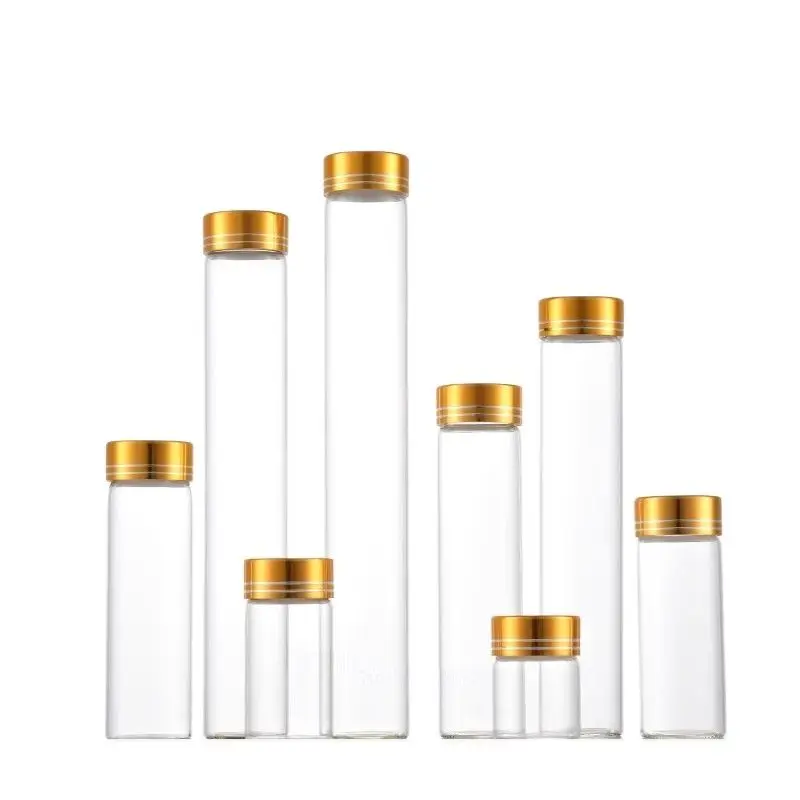 

15ml 25ml 30ml 40ml 50ml Dia.30mm Mini Clear Sample Bottle Gold Line Screw Lid Empty Essential Oil Vial Glass Bottle For Liquids