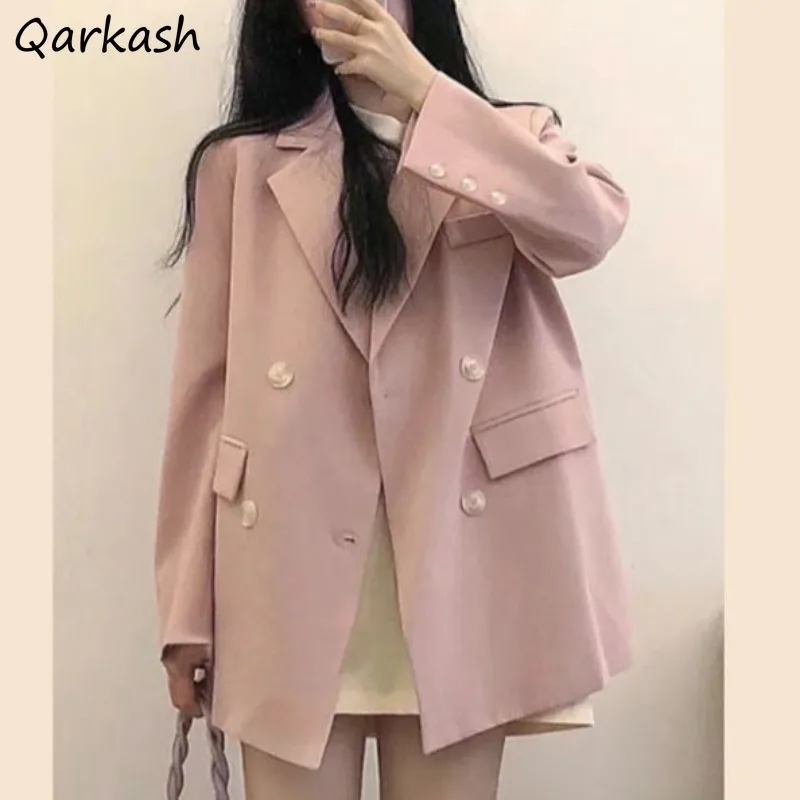 Różowe marynarki damskie codzienne Ins nowe popularne długi rękaw z klapami słodkie fajne uniwersyteckie jednorzędowe uniwersalne wiosna jesień ins