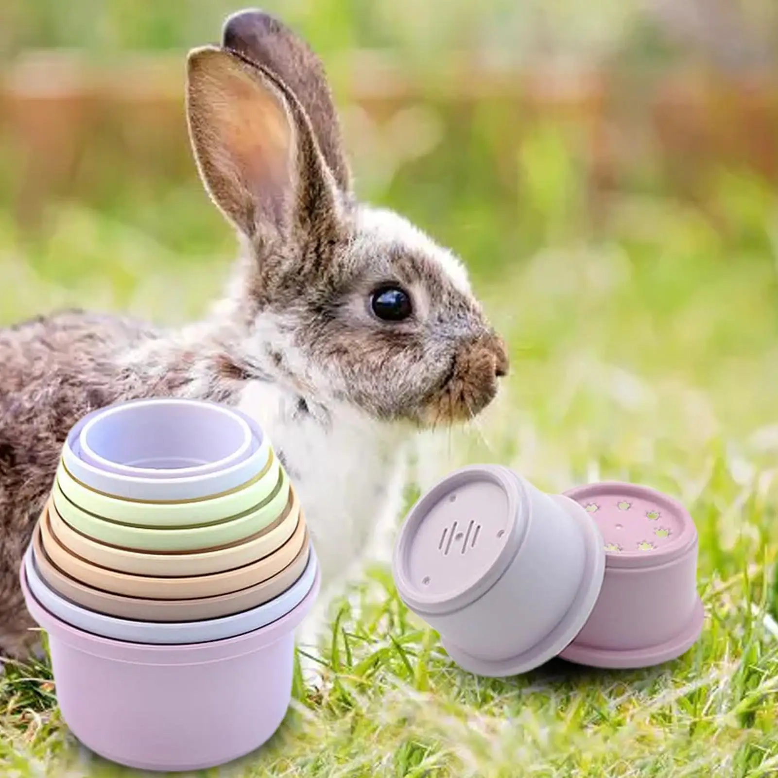 8 Uds. De tazas apilables de conejos multicolores, animales pequeños, juguetes anidados de plástico reutilizables para conejitos, hámster, Chinchillas, conejillos de indias