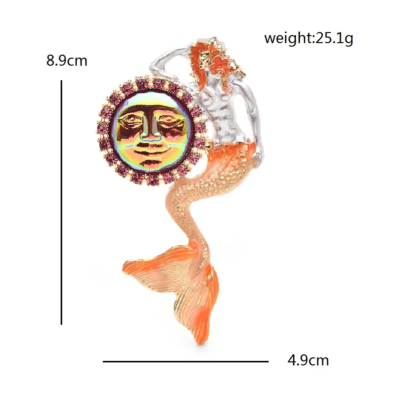 Wuli&baby Smile Face Mermaid Brooches For Women Beautiful Sun And Fish Brooch Pins Gifts