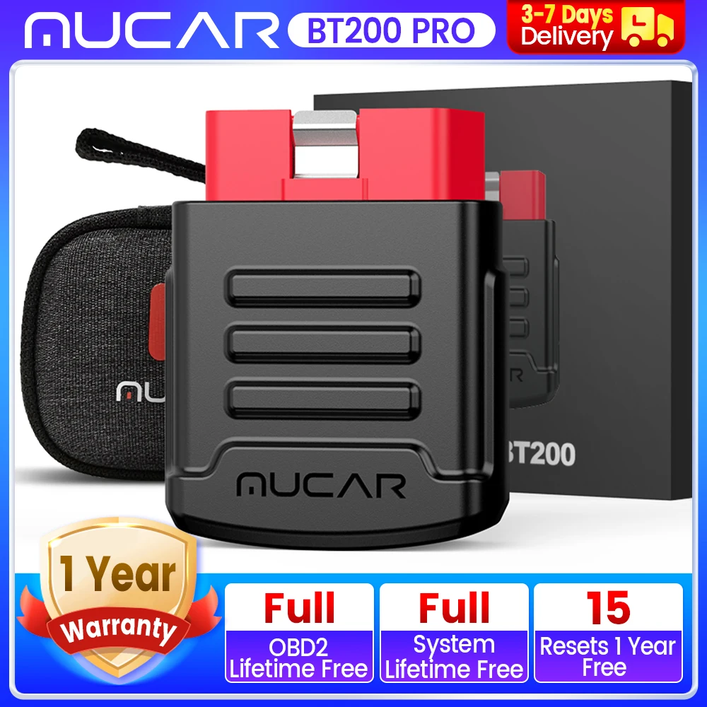 Escáner Bluetooth MUCAR BT200 PRO OBD2, herramientas de diagnóstico para automóvil, reinicio de aceite SAS, escaneo automático de VIN, lector de código, sistema completo, diagnóstico gratuito