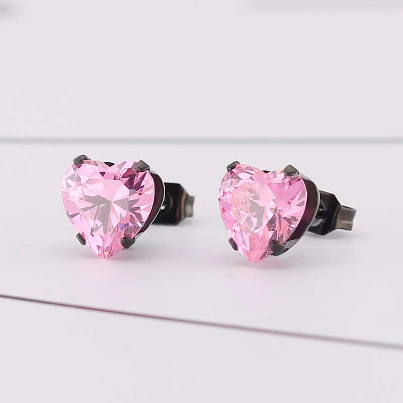 Uelf Fashion Statement bijoux Cute Romantic Stainless Steel pink Crystal love heart Stud Earrings for Women Wedding Earring