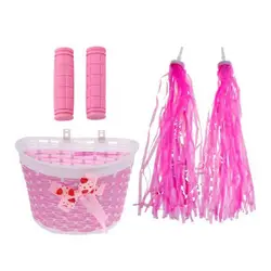 Kids Bike Basket Set Boys Girls Bicycles Basket With Handlebar Grips And Tassels Streamers Bicycle Accessories Two Color