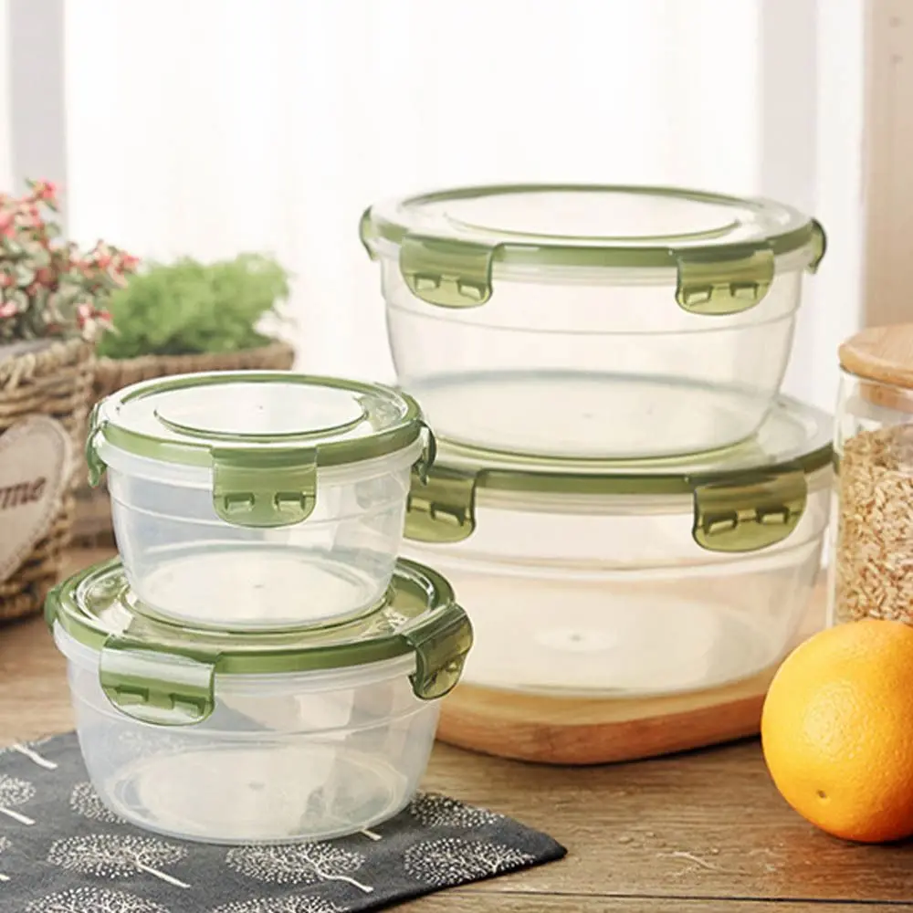 1/4Pcs Safe Plastic Round Storage Box Sealed Rectangular with Lid Food Containers Stackable Microwave-heated Lunch Boxes