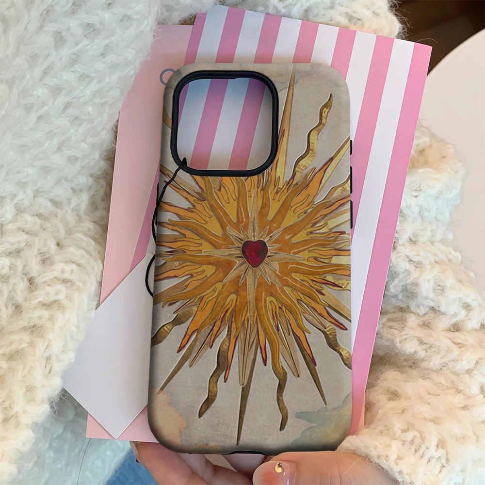 Phone Case for iPhone 17 16 15 14 13 12 11 X XS XR XSMAX 7 8 Air Pro Max Plus Luxury Double-layer Back Cover Sacred Heart Sun