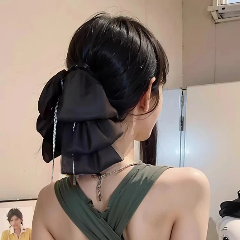 

Elegant Mesh Bow Hairpin Ins Fashion Solid Tie Ponytail Black Hair Clips for Women Girls Hair Accessories Spring Clip Hair Claw