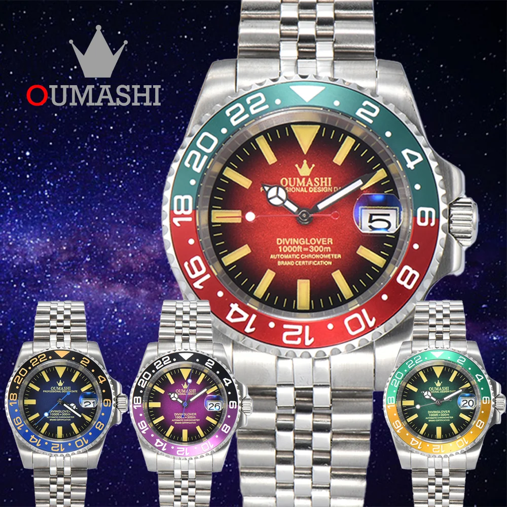 NH35 Fully Automatic Movement Watch 40MM OUMASHI Men's Watch Colorful Luminescent dial Sapphire stainless steel waterproof watch