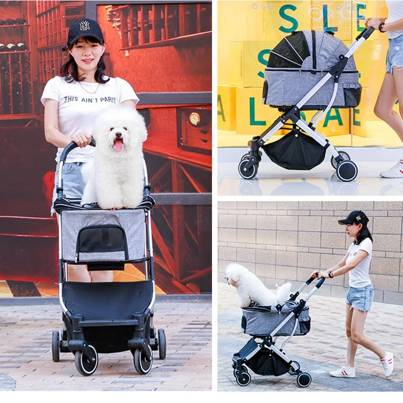 Dog Stroller Split Car Pet Cart Hand Cart High End Pet Cradle One Click Collection Dog Stroller Small Medium-sized Cat Cart