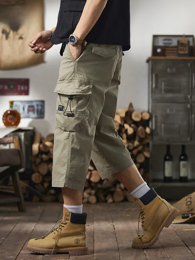 

Летние тонкие рабочие брюки семи четвертей, мужские, новинка 2025 года, для занятий спортом на открытом воздухе, повседневные восьмисекционные брюки с несколькими карманами, функциональные...