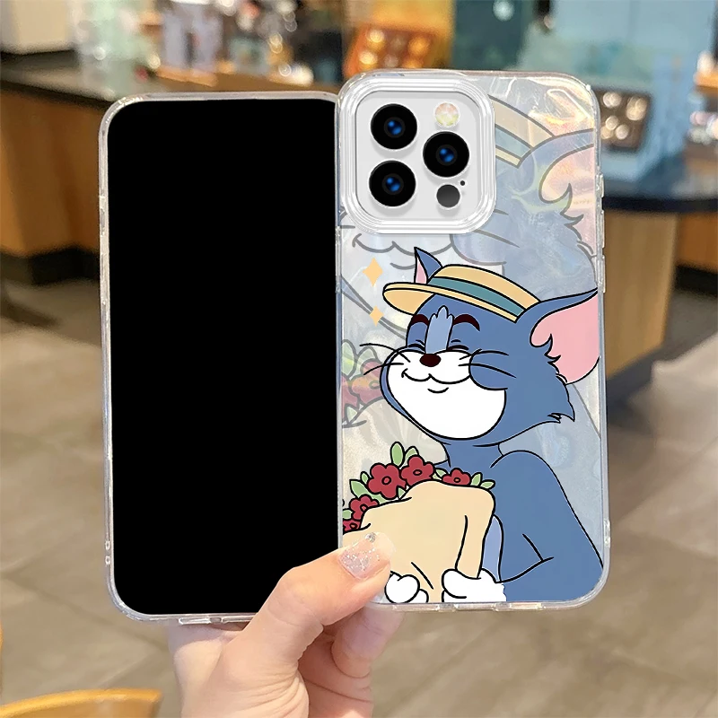 Lovely Tom And Jerry Cartoon Feather Yarn Phone Case For iPhone 16 15 14 13 12 11 8 7 6 Pro Max Plus XS XR Back Shockproof Cover