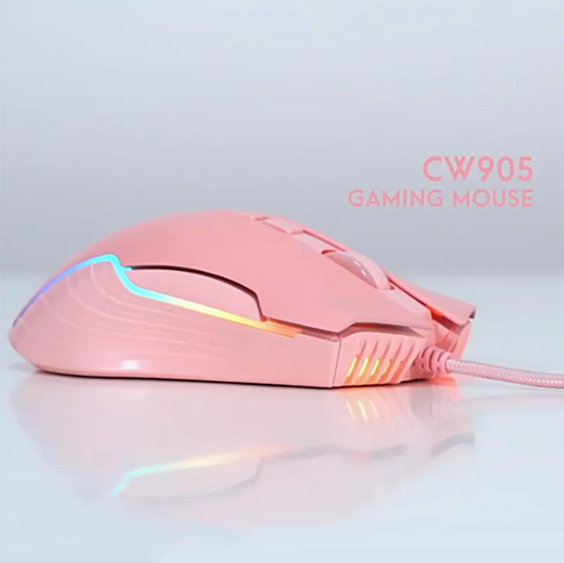 RGB Wired Gaming Mouse Cute Pink Purple Girl Gamer Mice Ergonomic 6400 DPI Optical Backlit Mouse For Computer PC Laptop Desktop