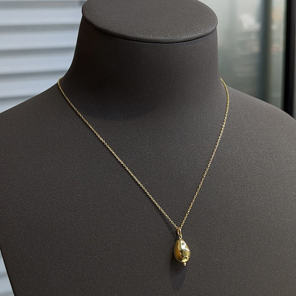 Golden color bean shape chain necklace