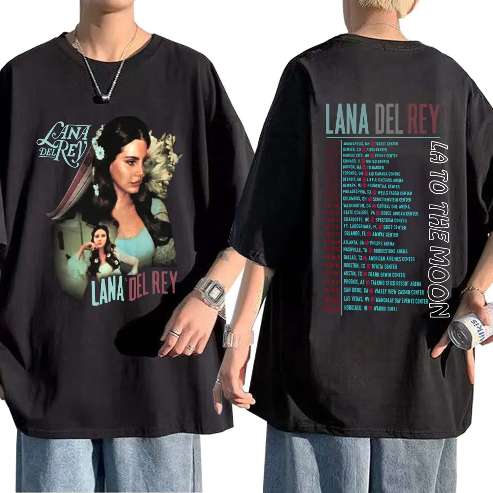 90s Singer Lana Del Rey La To The Moon Tour Print T-shirts Vintage Fashion Hip Hop Casual T Shirt Harajuku Streetwear Tee Shirt