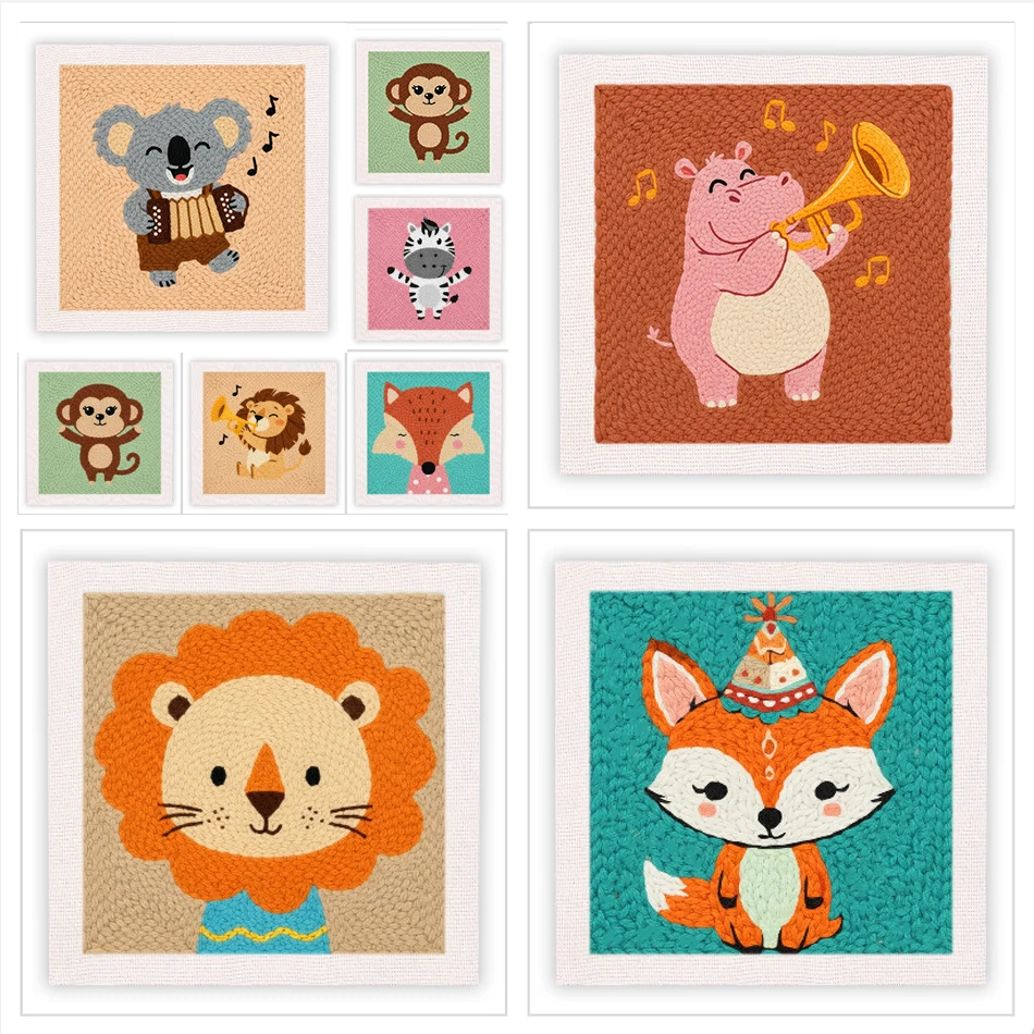 

Easy Embroidery Punch Needle Kits For Beginner 25x25cm Punch Needle Starter Kit With Frame Animal Pattern Craft Needlework Art