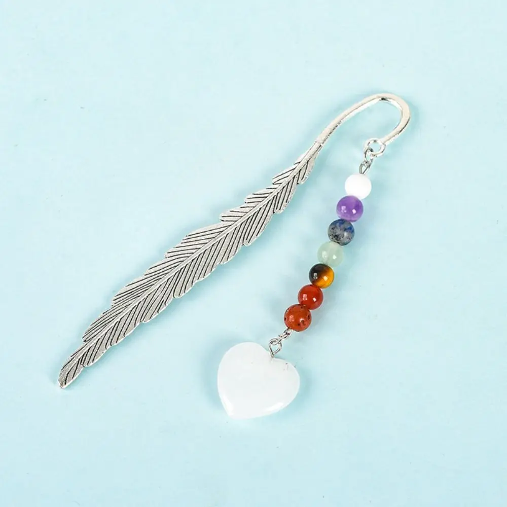 Reading Bookmark Healing Stone Bookmark Pagination Mark Good Luck Crystal Beads Bookmark Book Paginator Feather