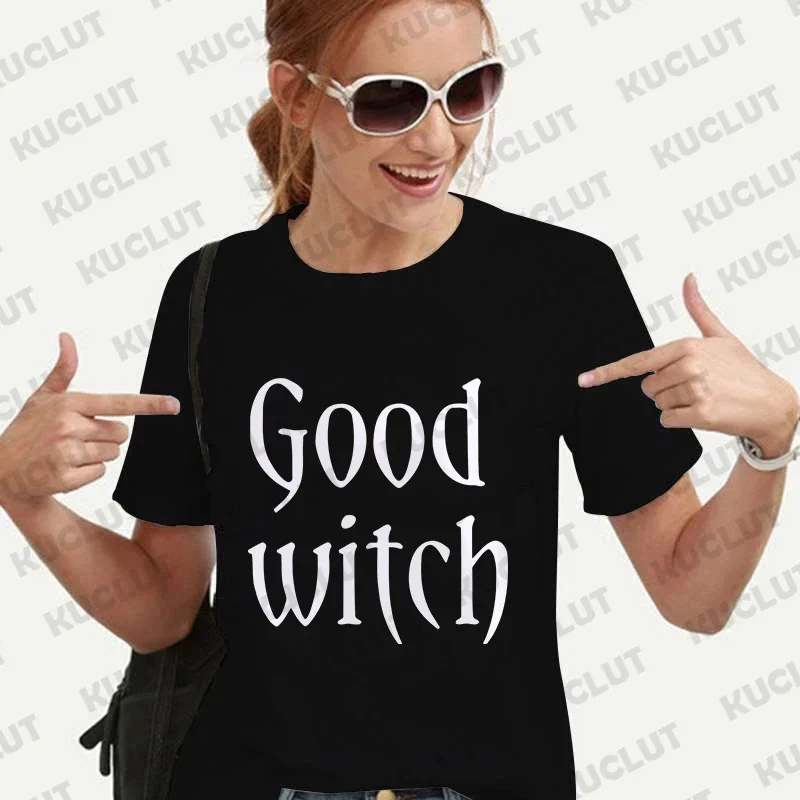 Funny Designer Witch Graphic Women's T-shirt Casual Harajuku Female Clothing Short Sleeve Tees Spooky Halloween Party Y2k Tops