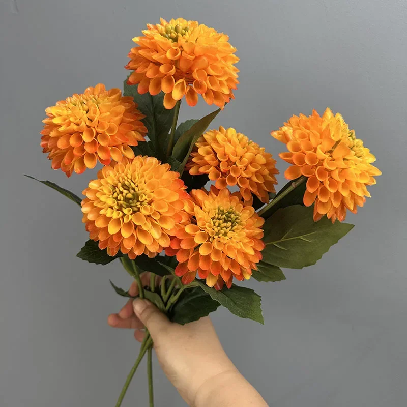 5 Stück Simulationsblumen aus Kunststoff, weiße Dahlien, Hoteldekoration, künstliche Blumen, 3-köpfiger Dahlienzweig, Café-Dekoration – Detail 18