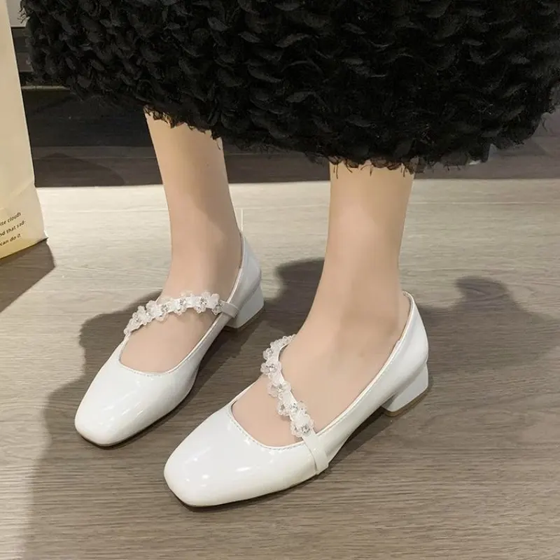 Korean Shoes Female Footwear Square Toe British Style Oxfords Women's 2024 Dress Comfortable Preppy Leather Retro Summer New Med