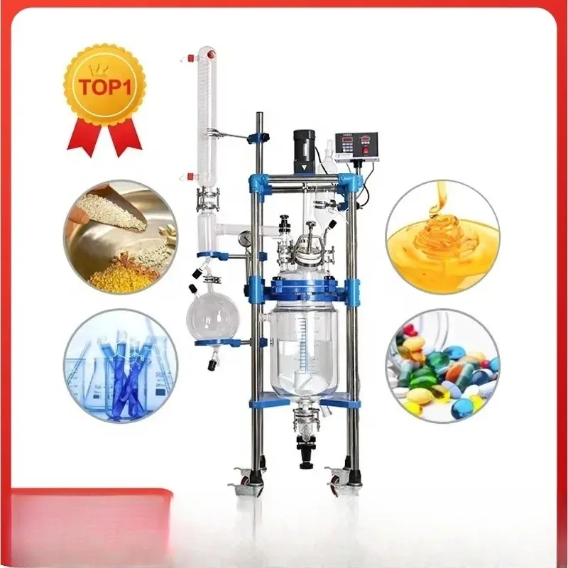 10L-200L Jacketed Glass Reactor with Mixing & Distillation Function, for Laboratory and Industrial Use (10L/20L/30L/50L/100L/150
