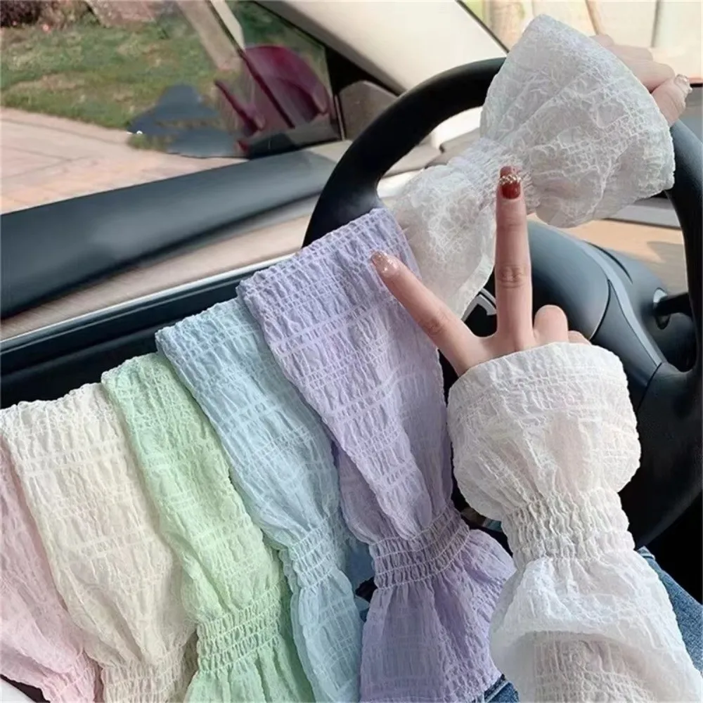 Fashion Lace Mesh Sun Protection Sleeves Anti-UV Solid Color Arm Sleeve Loose Fit Breathable Fingerless Gloves Driving